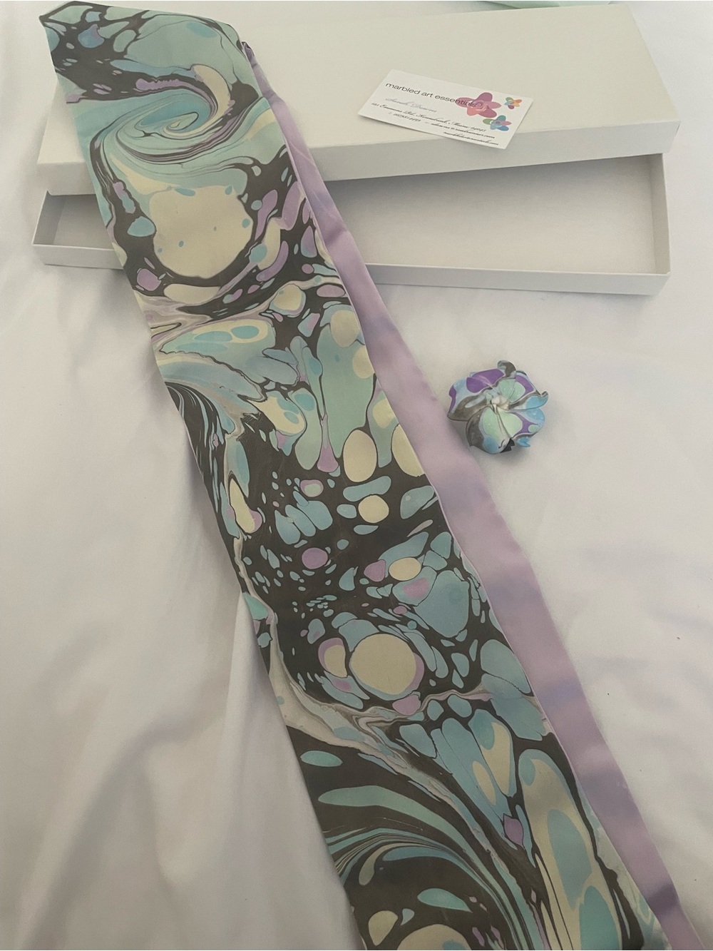 Marbled Sash and Scrunchie Set - Lavender Trim